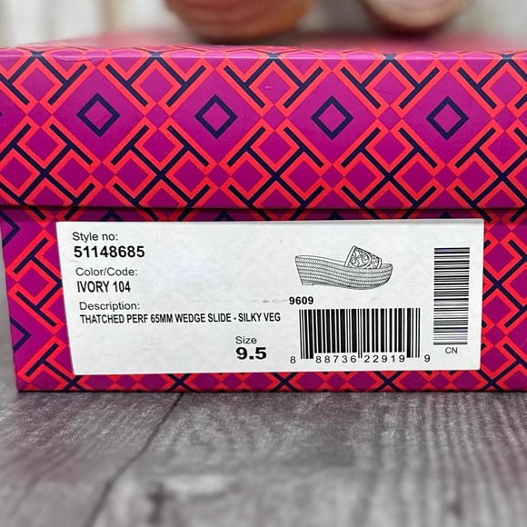 Tory Burch White Leather Thatched 65mm Platform Wedge Sandals - Picture 15 of 17